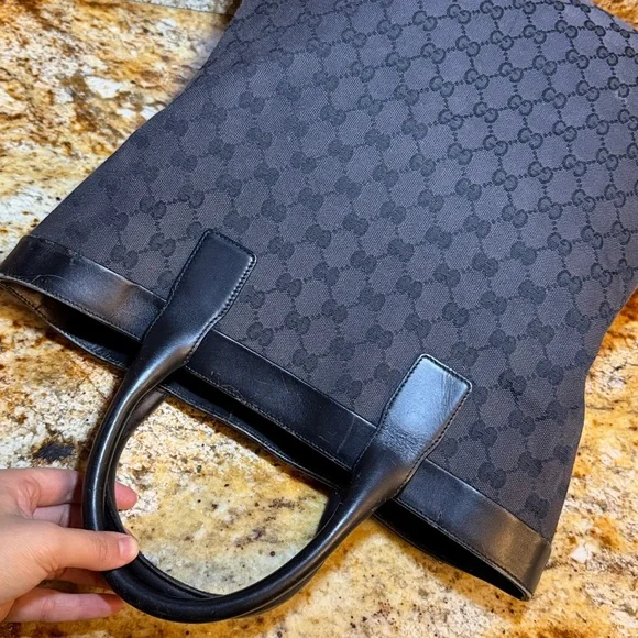 GUCCI GG Pattern Hand Tote Bag Leather canvas Black - Picture 8 of 15